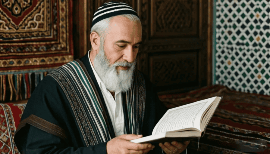 Érudit juif du Maroc étudiant un livre de Torah