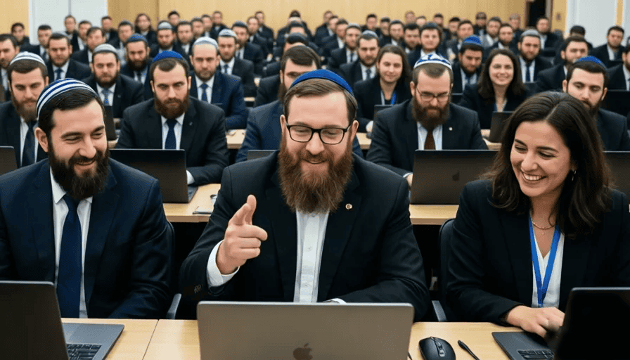 Groupe d'étudiants suivant un cours de Torah en ligne