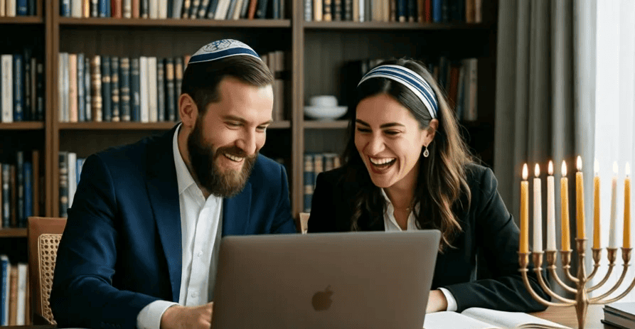 Étudiants riant pendant un cours de Torah en ligne