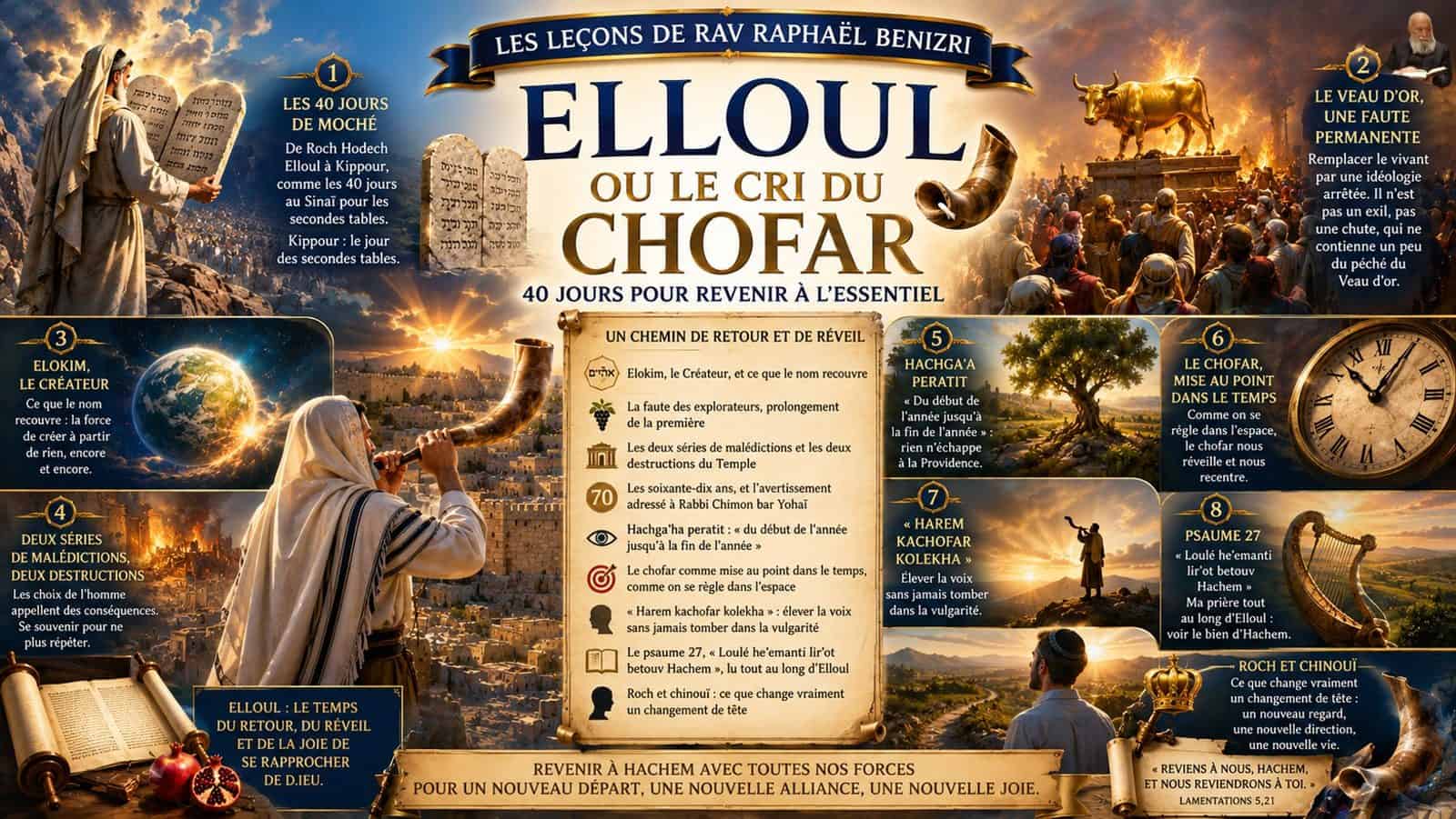 Elloul ou le cri du chofar : Moché et les secondes tables de la Loi, le Veau d'or, le chofar. Cours du Rav Raphaël Benizri.
