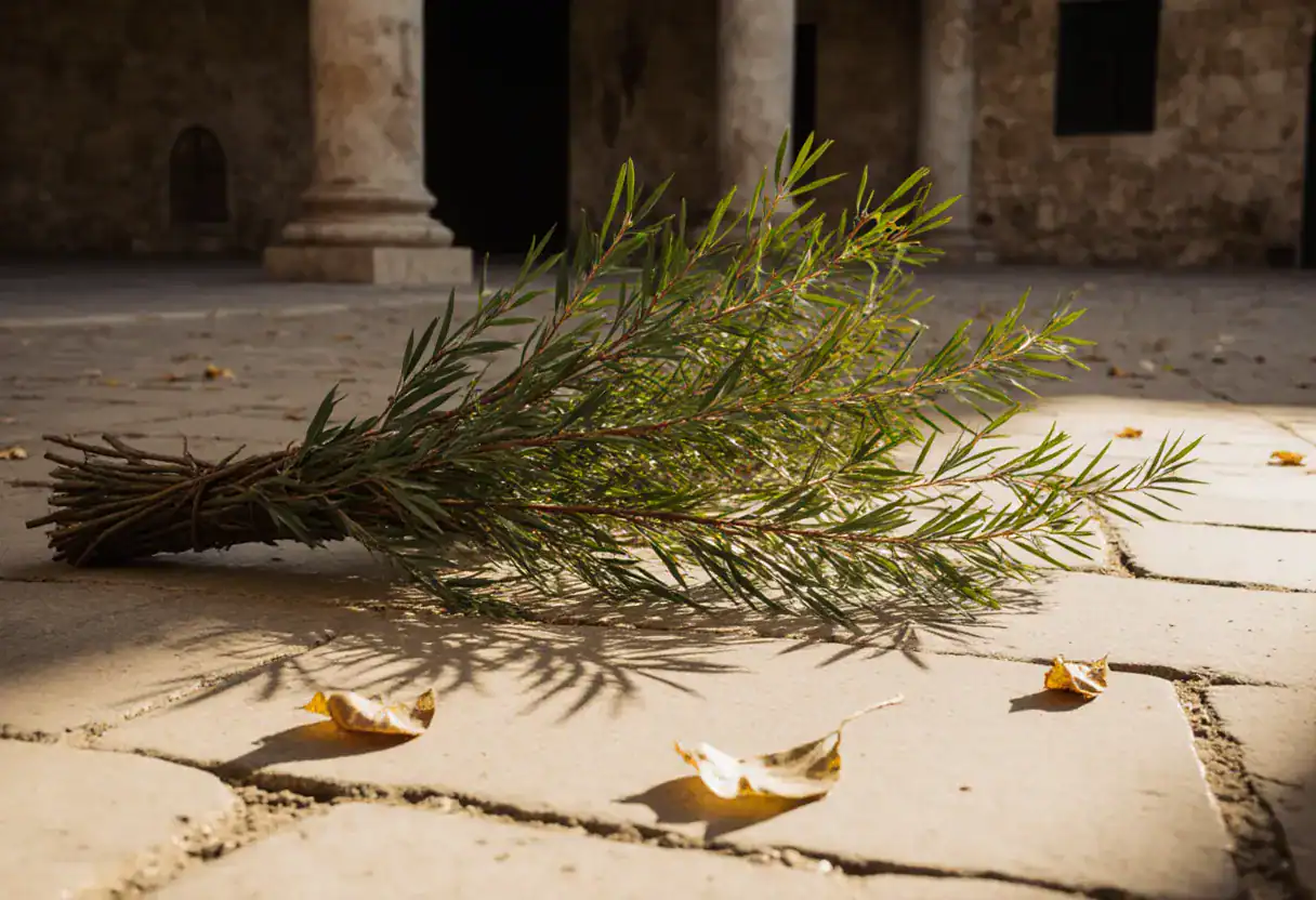 Branches de saule (aravot) posées au sol au matin de Hochaana Rabba