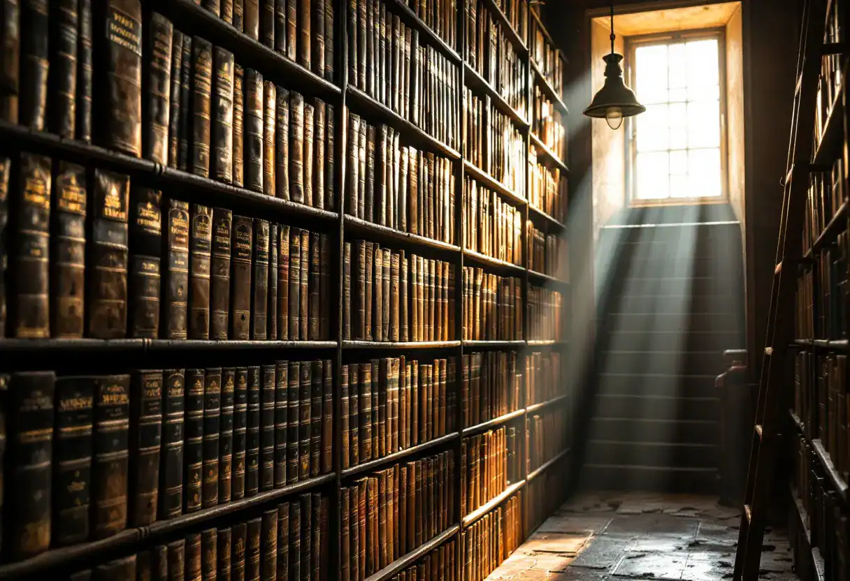 Rayonnages de livres hébraïques anciens dans une bibliothèque