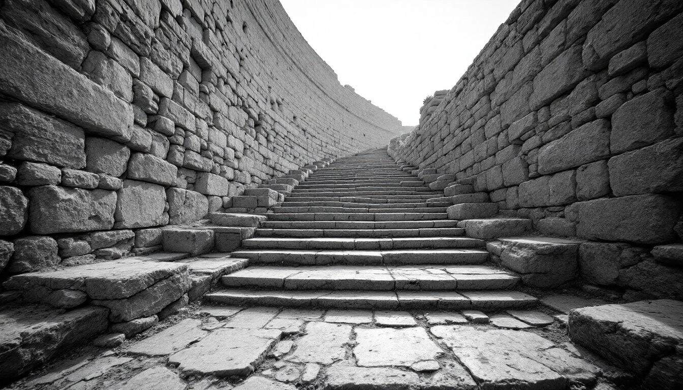 Larges marches de pierre antiques menant à un mur monumental sur un site archéologique de Jérusalem