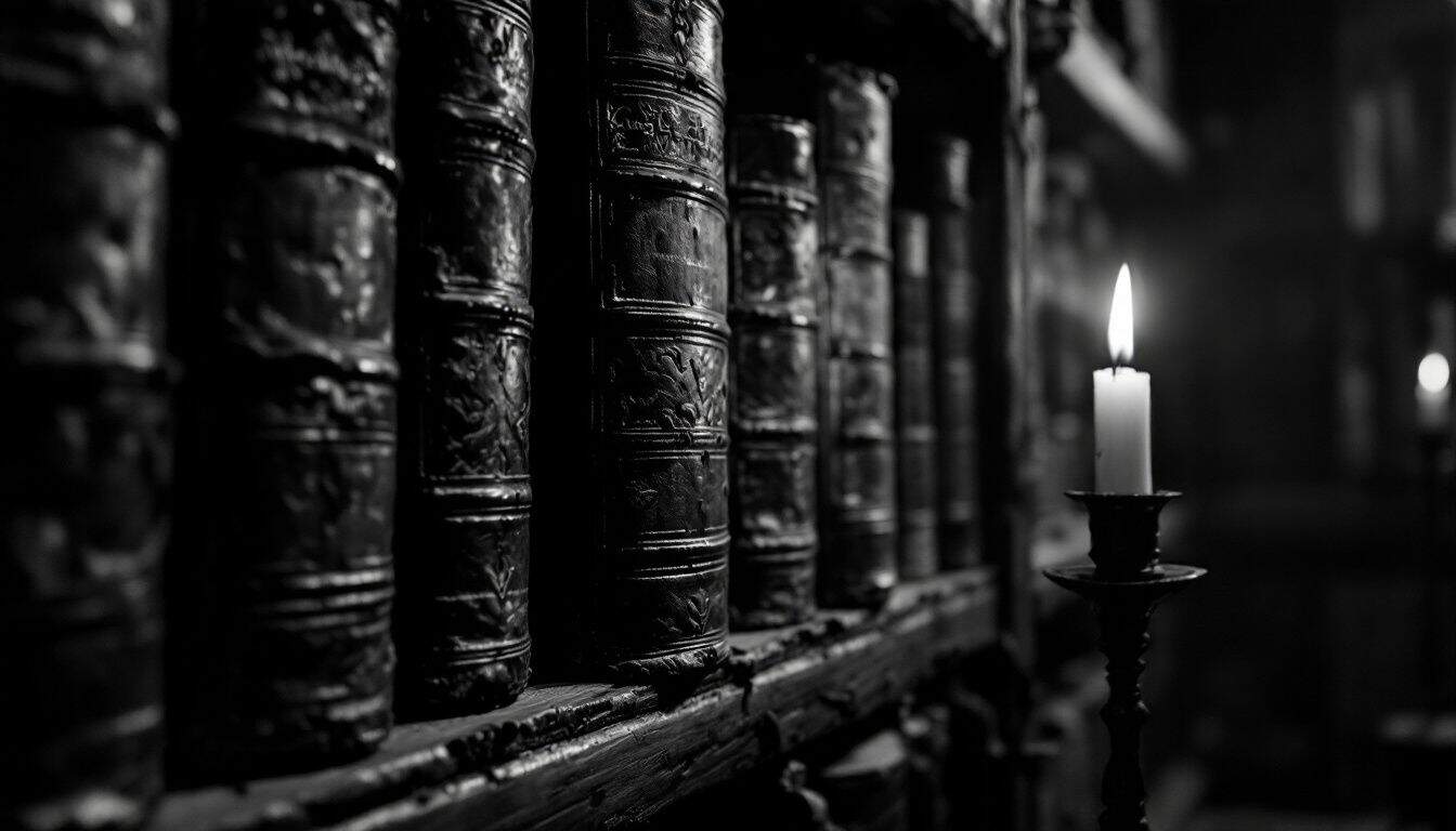 Un vieux livre ouvert à la lueur d’une bougie sur une table de bois, évoquant l’étude de la sagesse cachée de la Torah